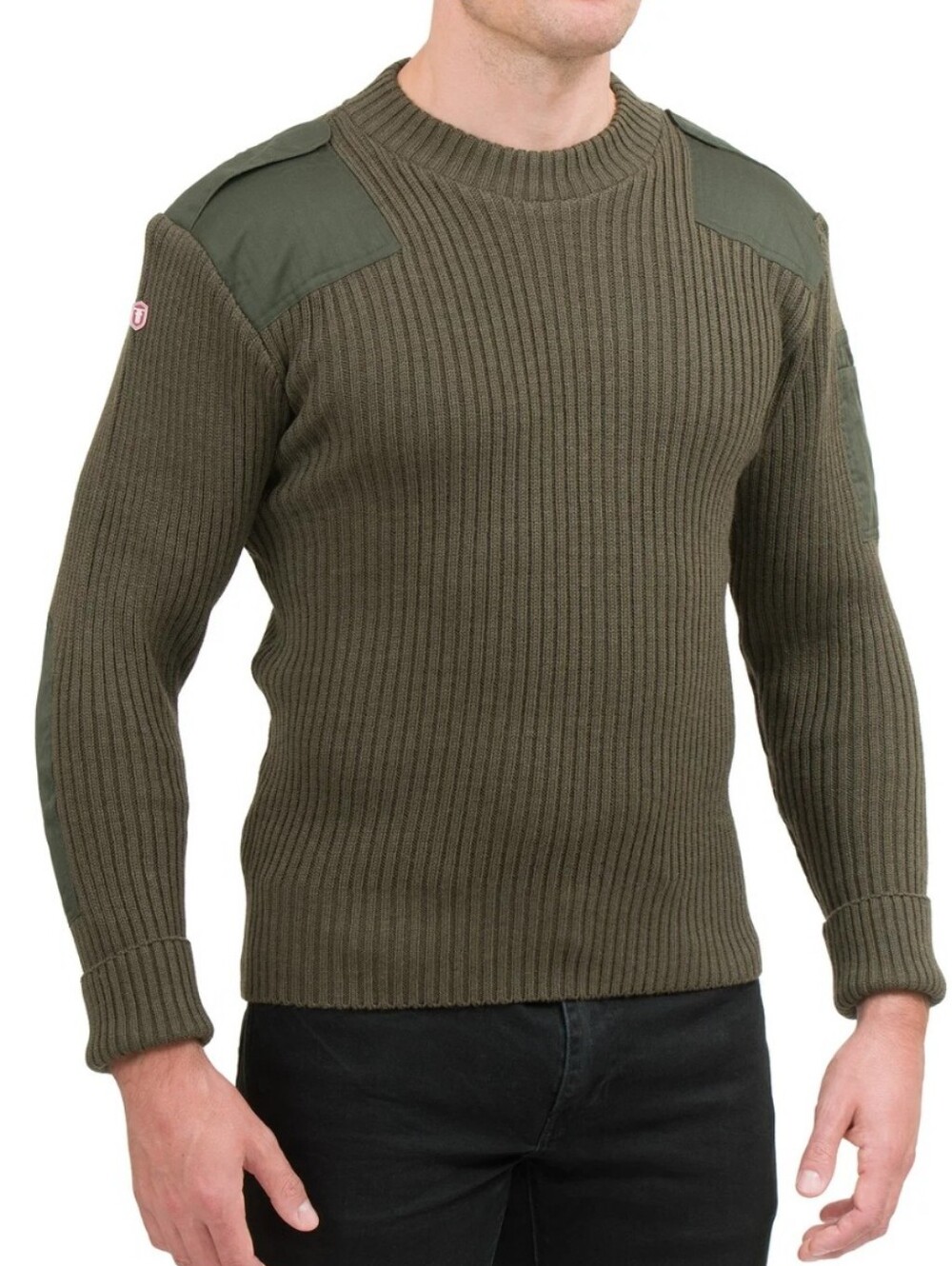 Vintage Style British Commando Utility Wool Sweater Olive Green Ribbed Knit 3XL